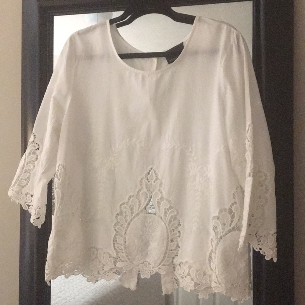 Cynthia Rowley Battenberg Lace Blouse Top XL white